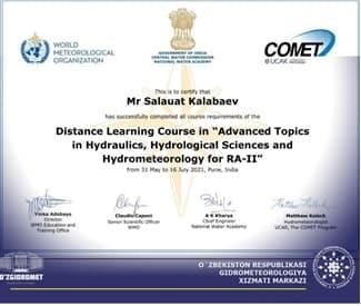 O‘zgidromet xodimlari Butunjahon meteorologiya tashkilotining malaka oshirish kursini muvaffaqiyatli yakunladi