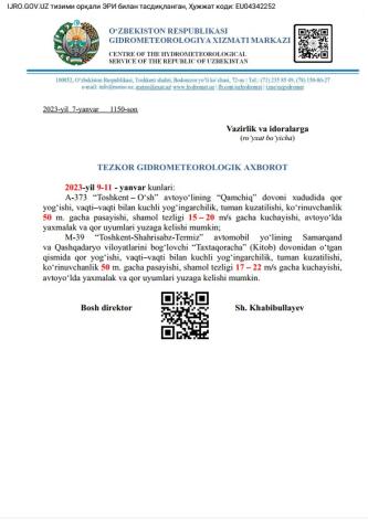 TEZKOR GIDROMETEOROLOGIK AXBOROT