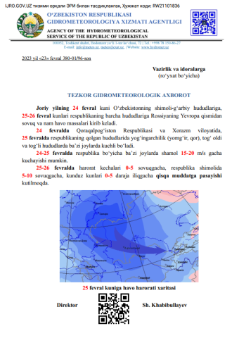 TEZKOR GIDROMETEOROLOGIK AXBOROT