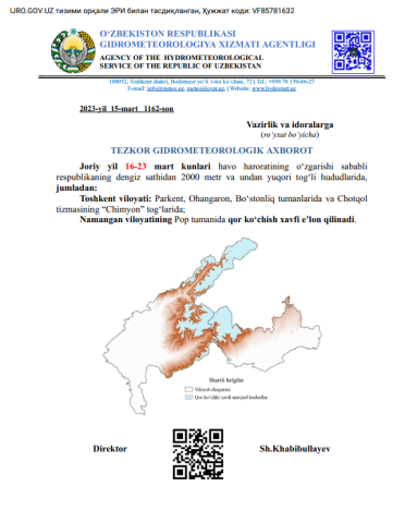 TEZKOR GIDROMETEOROLOGIK AXBOROT!