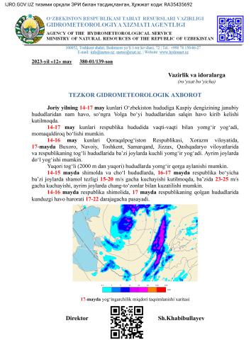 TEZKOR GIDROMETEOROLOGIK AXBOROT!