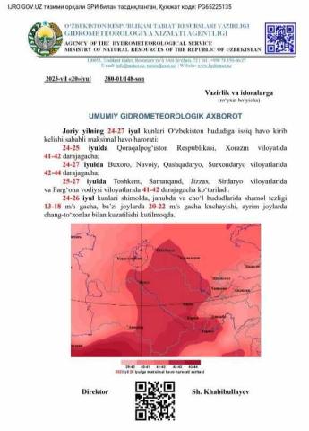 UMUMIY GIDROMETEOROLOGIK AXBOROT!